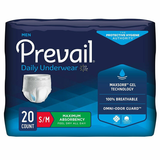 Prevail Daily Men's Incontinence Underwear Pull-Up Diapers, Maximum S/M/L/XL