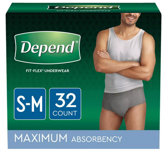 Depend Fit-Flex Incontinence Underwear for Men - S/M, Maximum 32, 60, 92 ct