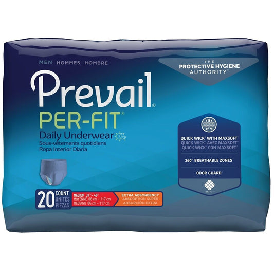 Prevail Per-Fit Men's Incontinence Underwear Pull-Up Diapers, Extra, M/L/XL
